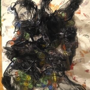 Colorful Glass Marbles in Black Mesh Bags